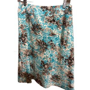 Talbots Stretch Knee Length Flowered Skirt Brown/Blue
